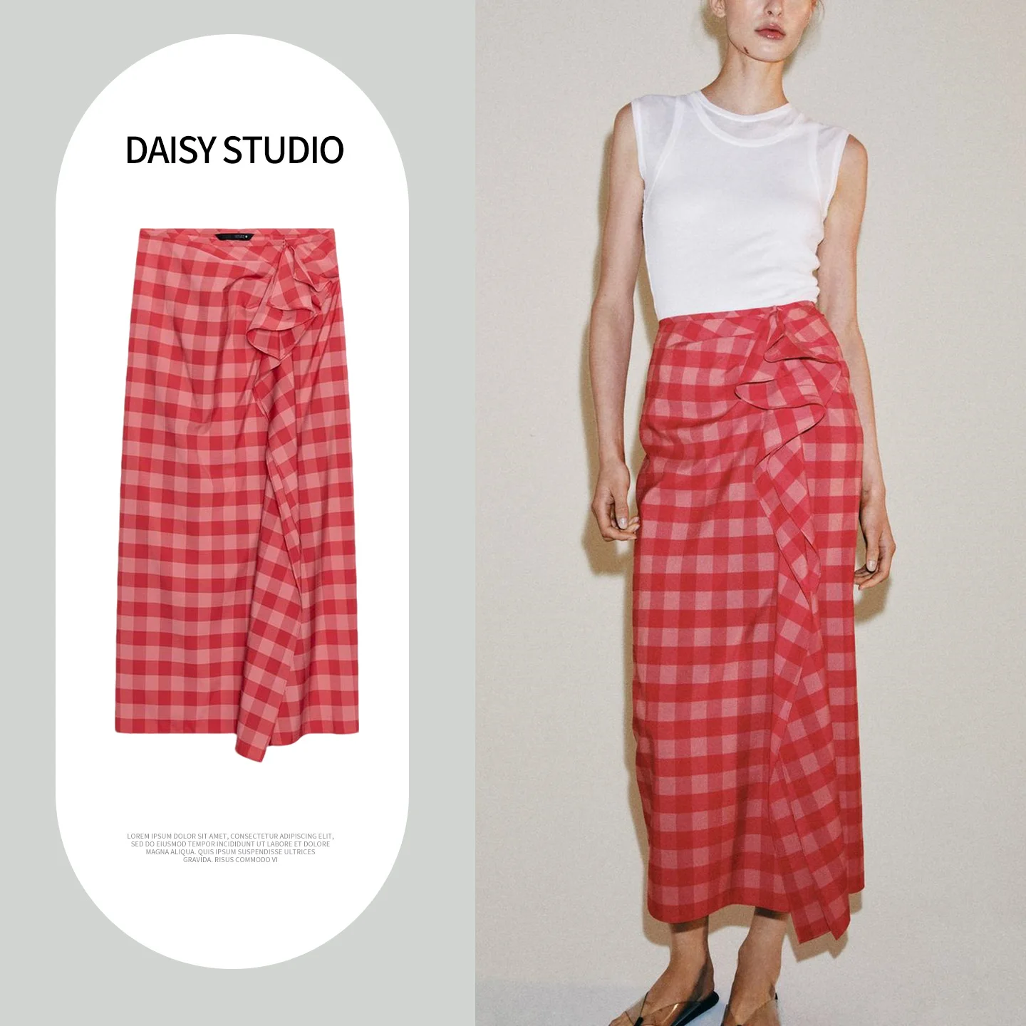 

Casual Style Midi Skirt with Slit And Layered Decoration Summer New Arrival Women's Fashion Polyester Fiber Gathered Skirt