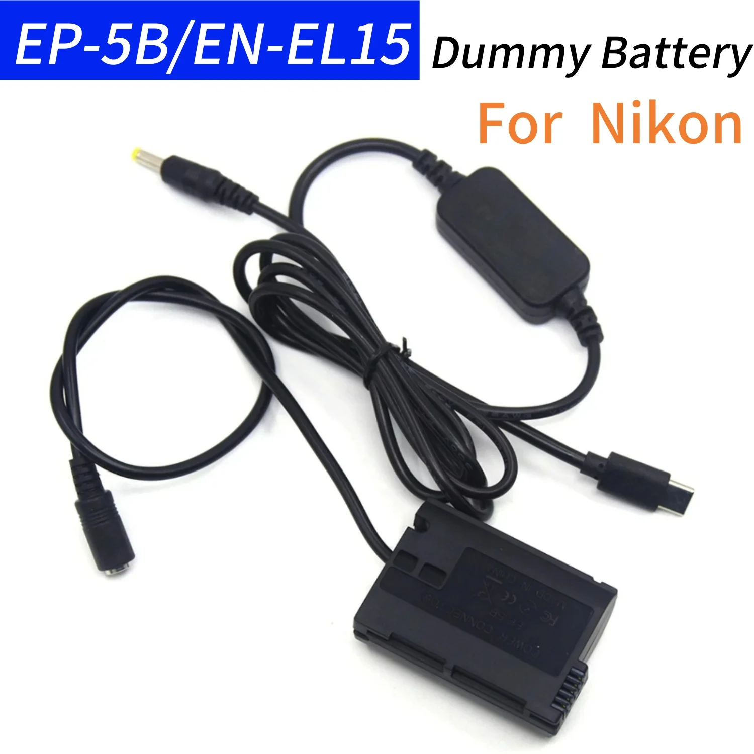 DC USB C Cable& EP-5B Coupler EN-EL15 Dummy Battery for Nikon Z7 Z6 D850 D810 D800E D750 D610 D600 D810A D7000 D7100 Camera