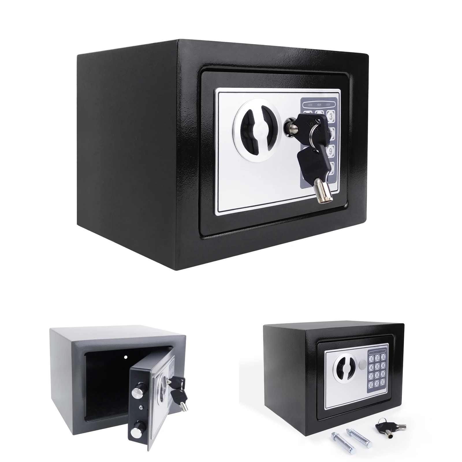 صندوق أمان 4.6 لتر/8.5 لتر، آمن للأمان الإلكتروني الرقمي مع لوحة مفاتيح رقمية ومفتاح أمان، آمن للنقود للبناء الفولاذي للمنزل