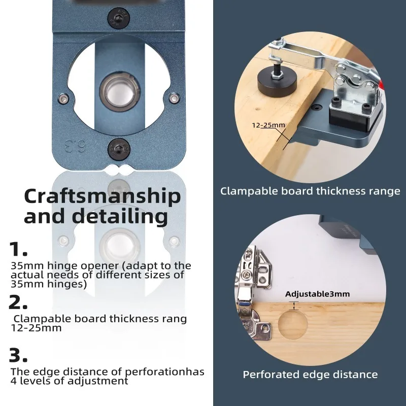 JL35-A1 All-Aluminum Alloy 35MM Hinge Hole Positioner Quick Clip Woodworking Door Panel Hinge Hole Puncher