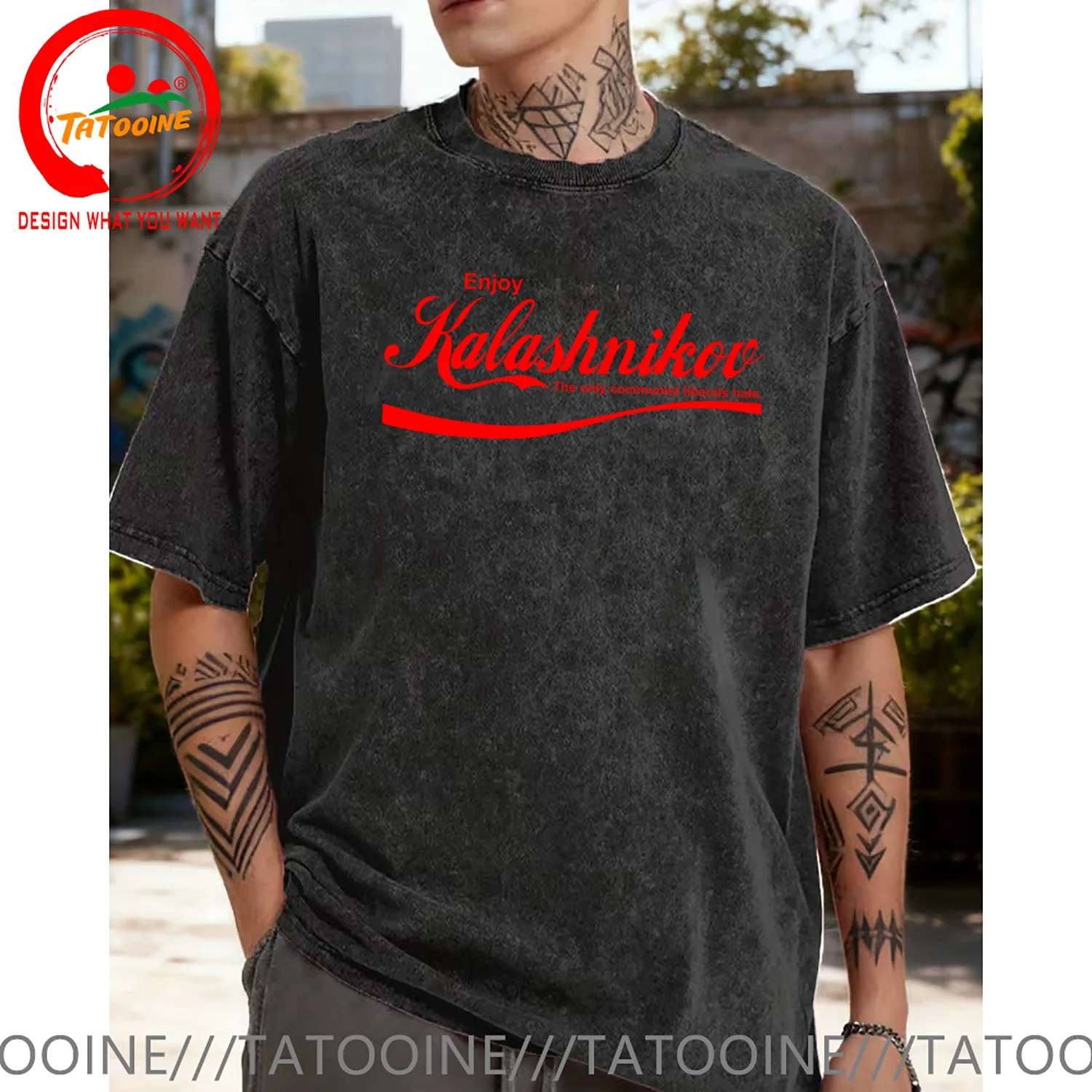Enjoy Kalashnikov AK47 T Shirt Men Vintage Washed Cotton T-Shirt Stylish Clothing Tops Tee Shirt Leisure Tshirt Men's T-Shirts