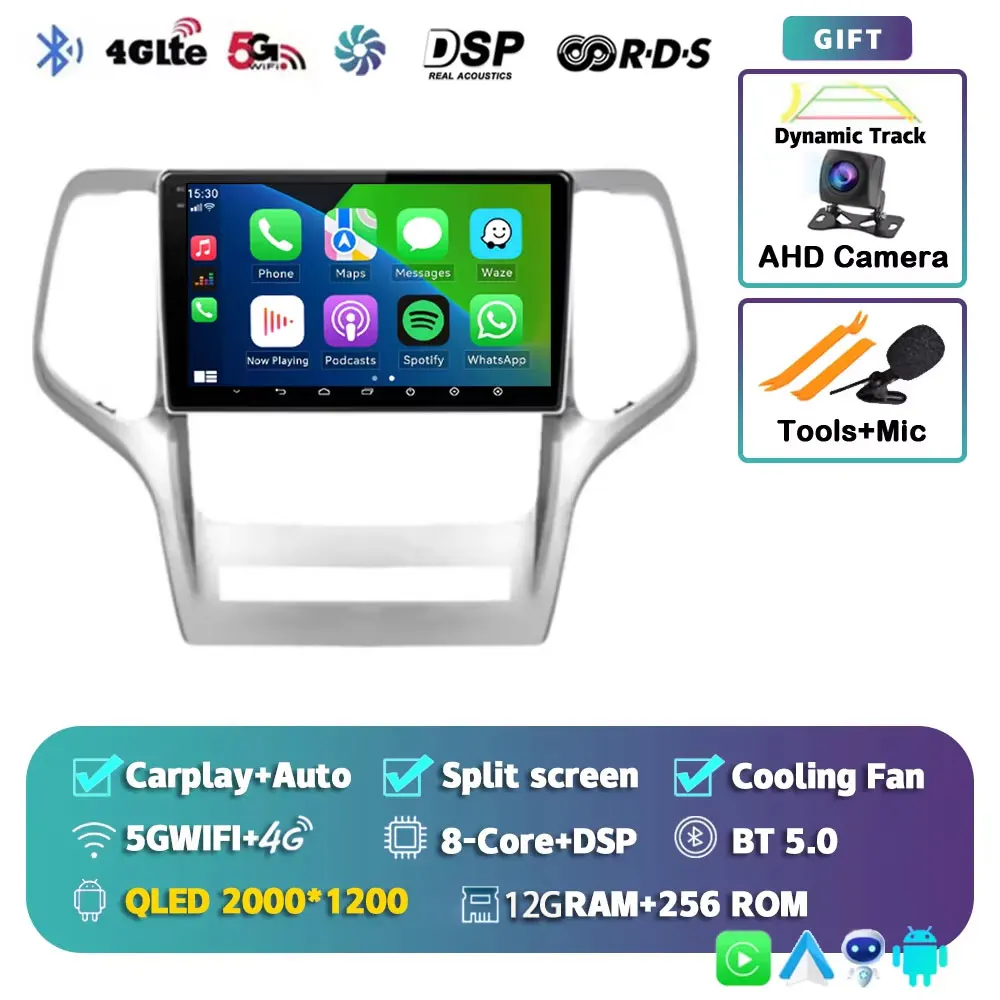 Android 15 voor Jeep Grand Cherokee 2008 2009 2010 2011 2012 2013 QLED scherm autoradio multimediasysteem Carplay Auto navigatie - afbeelding 1
