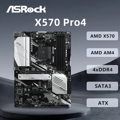 Imagen 1 del producto Placa base ASRock X570 PRO4 compatible con 3600X 5600G 5700X 5700x3D 5800X3D CPU 4xDDR4 4066 MHz M.2 HDMI PCIe 4,0 ATX AM4