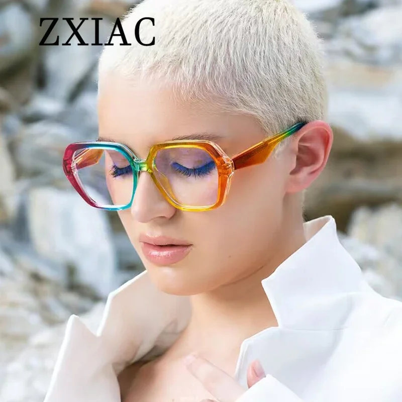 ZXIAC Simple Blue Light Blocking Eyewear Women Men Retro Home Comfort Flat Eyeglasses Design Cat Eye Glasses Frame Accessories