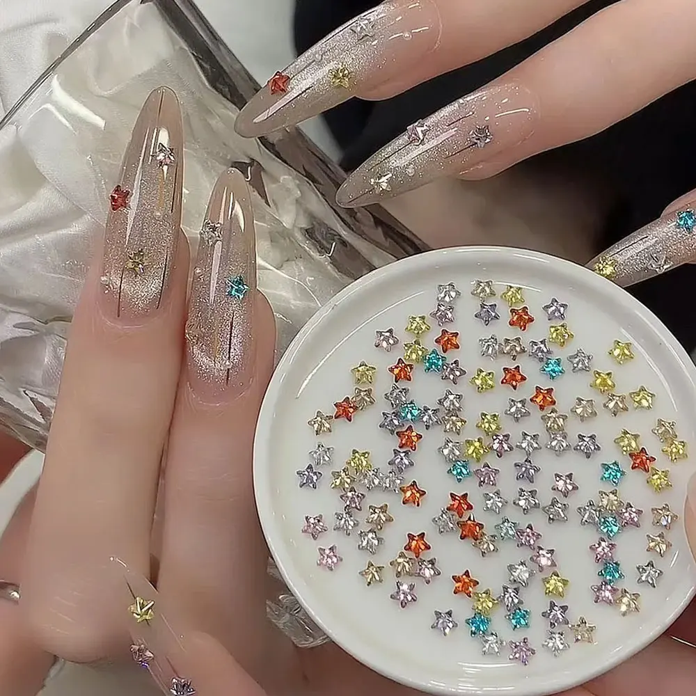 30 Piezas de Gemas de Uñas en Forma de Estrella, Color Rosa, Rojo y Azul, 3mm, Brillantes, Mini Estrellas de Zirconia, Adornos Planos para Uñas # 4