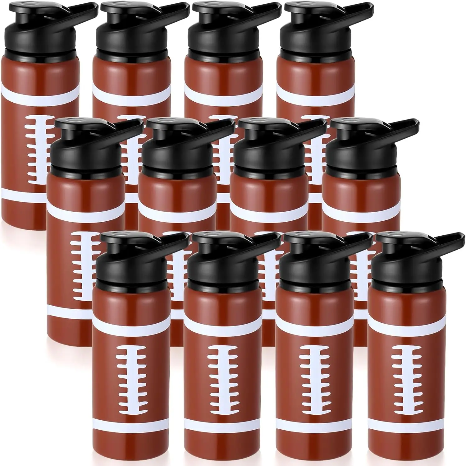 12-Pack 20 oz Metal Football Water Bottle with Snap Lid & Handle for Men, Reusable Aluminum Travel Bottle for Sports, Gym, Cycli