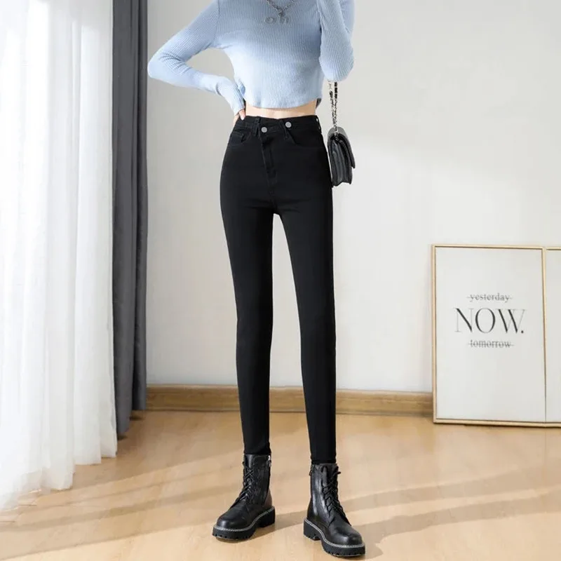 Spring Fall Skinny Denim Pants Vintage High Waist Women Ankle-length Pencil Jeans Casual Stretch Vaqueros Korean Leggings Pants