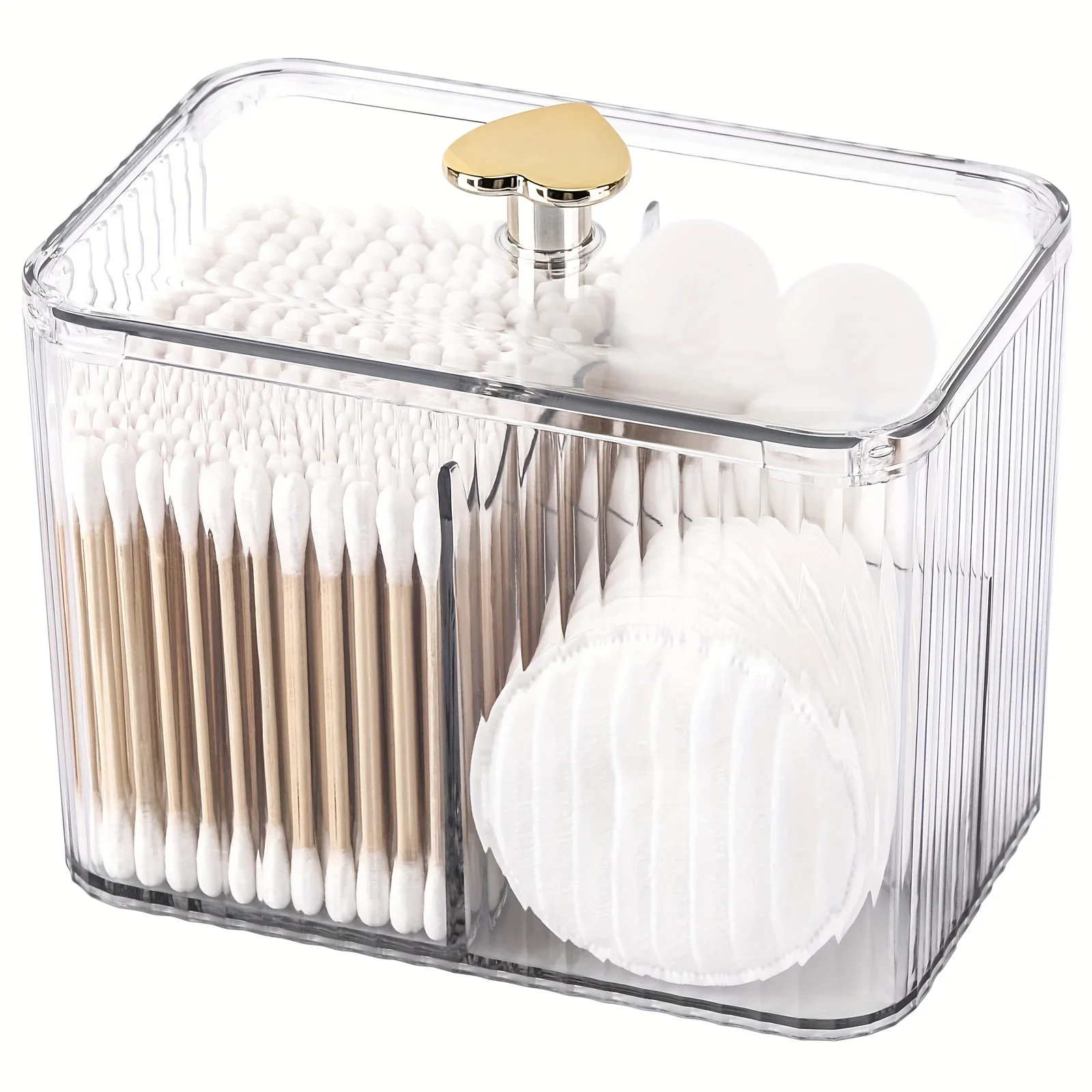 Dispensador de soporte Qtip, tarro organizador de baño transparente de 3 secciones, 3 rejillas, hisopo de algodón/almohadilla/soporte de bolas, contenedor, caja de almacenamiento de cosméticos