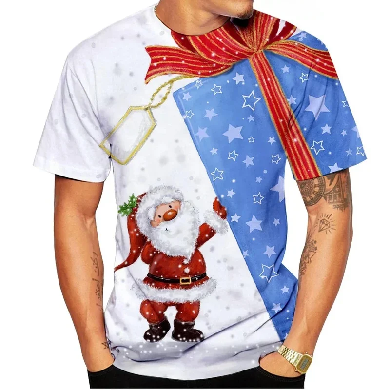 3D Christmas Couple T-shirt 3D High-definition Santa Claus Print Unisex Moisture Wicking Casual Holiday Top