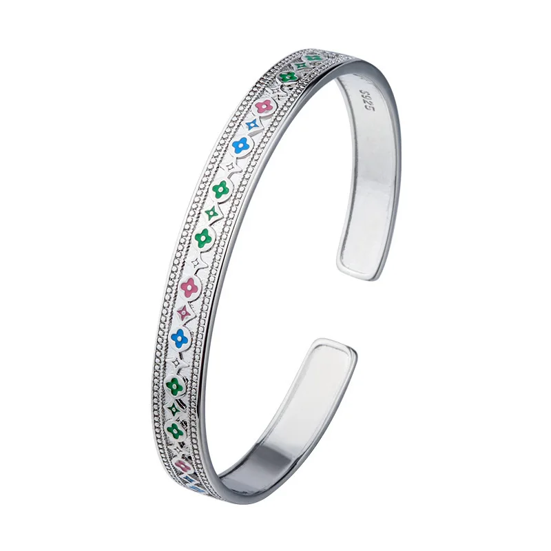 Neues Design, eleganter, bunter Blumen-Armreif aus 925er-Sterlingsilber für Damen, Schmuck, Frauen, Geburtstagsgeschenke, Freundin, Valentinstag – Detail 7