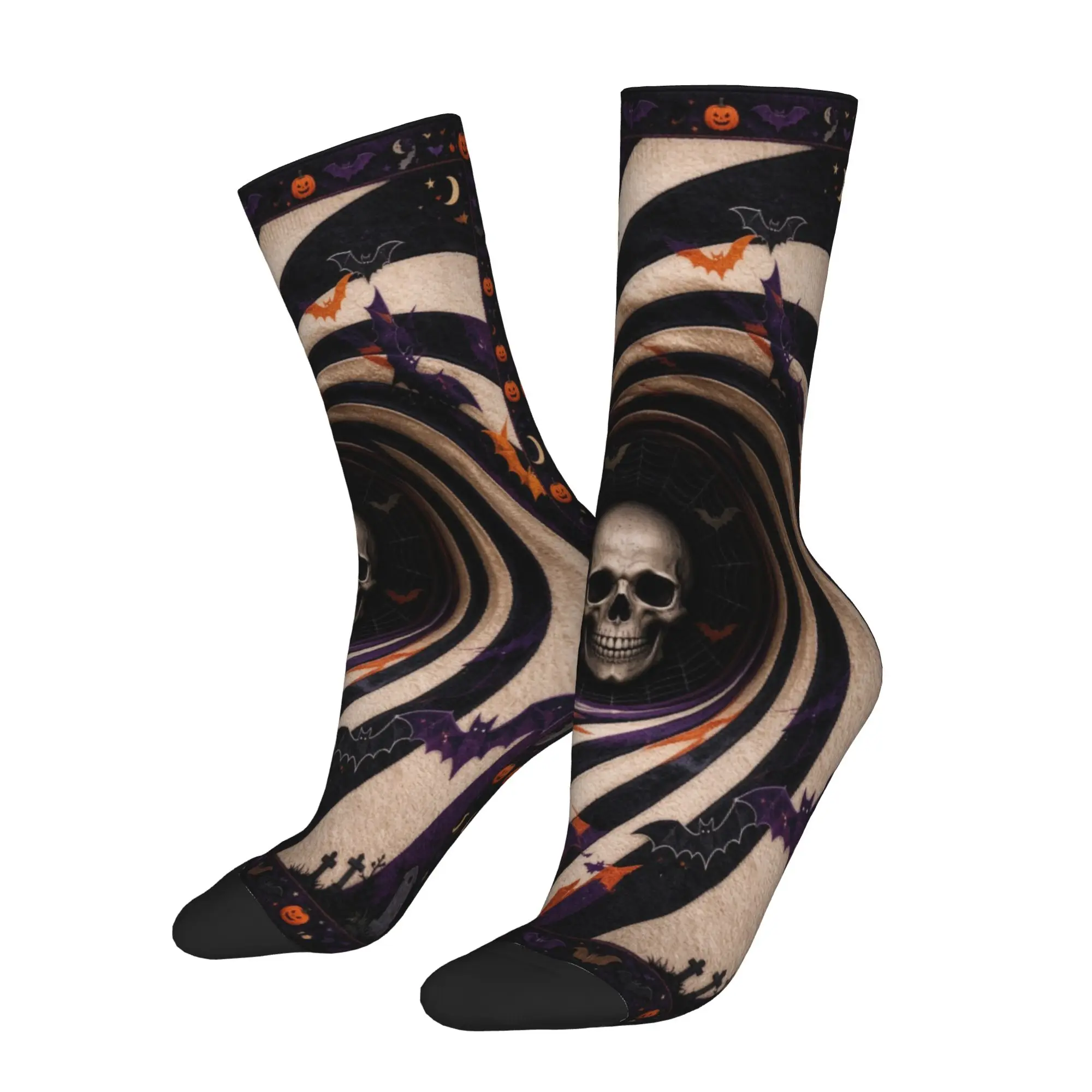 Hip-hop 3D Illusion Halloween Football Socks Skeleton Gothic Polyester Crew Socks for Women Men Breathable