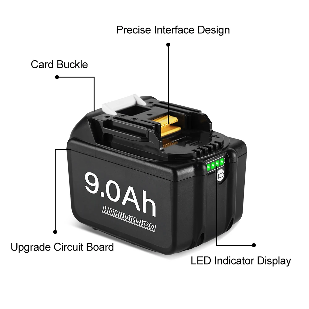 Rechargeable 18V 9.0Ah Lithium Battery With Display 9000mAh High Capacity Portable Chainsaw Battery For Makita Power Tools