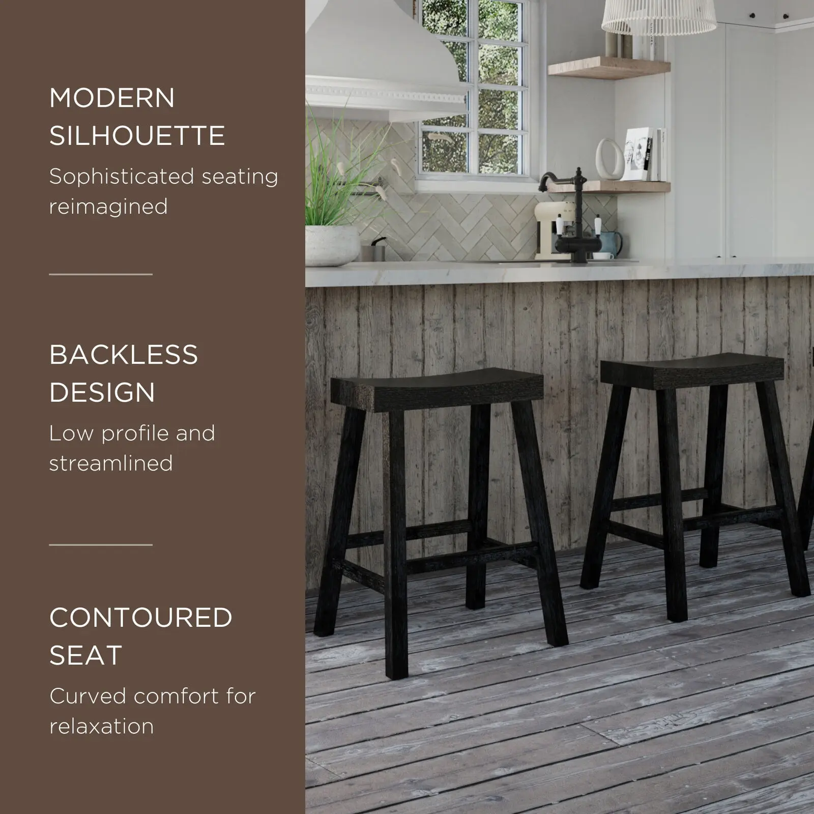 Wooden kitchen counter stool with black finish