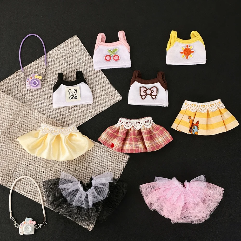 Doll Clothes Set Sleeveless Tank Tops Lace Skirt Tulle Tutu Skirt Mini Camera Pendant Doll Accessories DIY Dress Up Collection