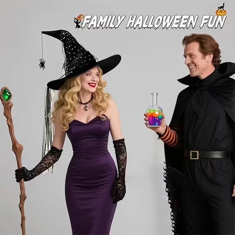 Hot Sale Halloween Black Crinkle Mesh Witch Hat, Wizard Costume Prop for Party COSPLAY Cross Border
