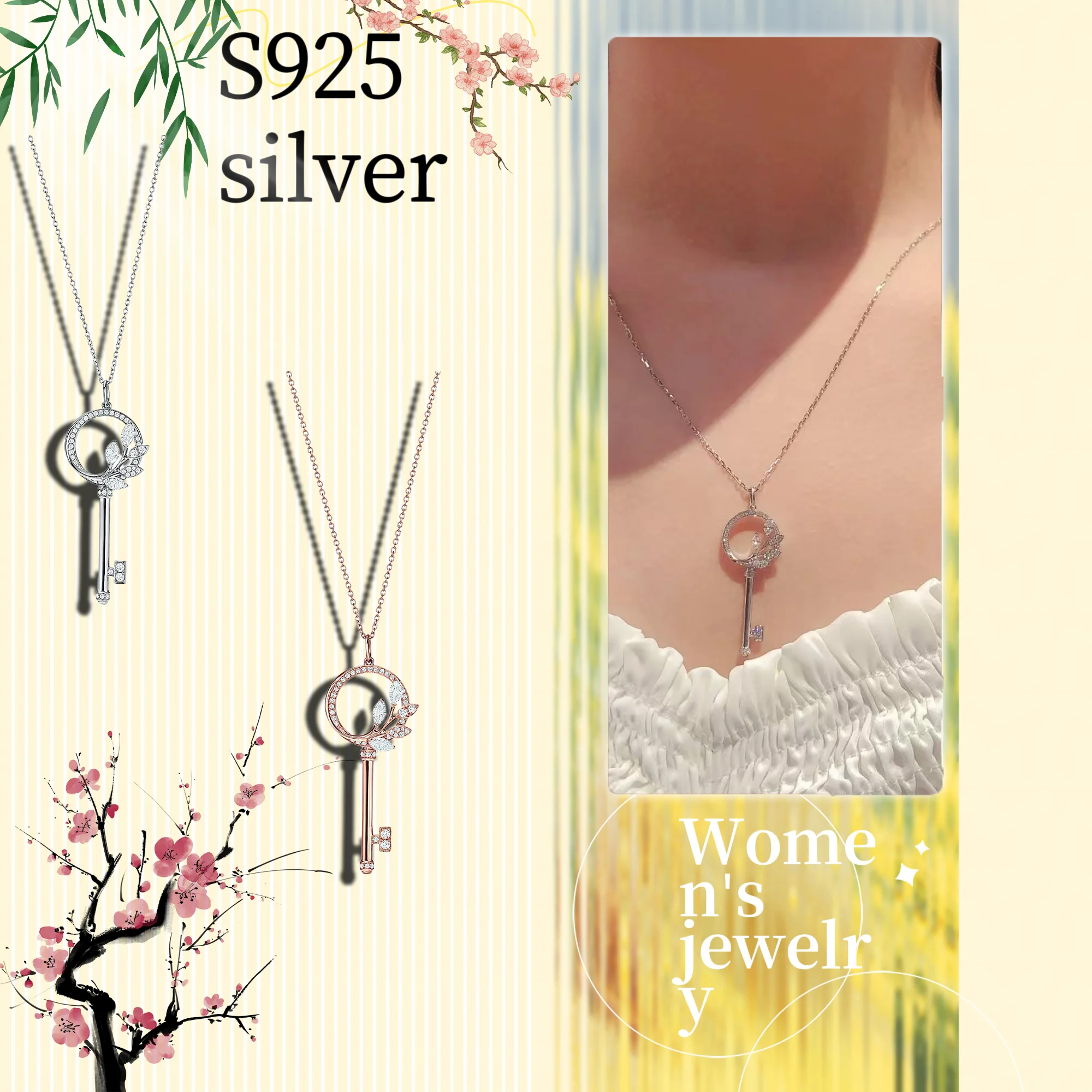 

Pure silver S925 women's jewelry, willow leaf hollow necklace design, best friend holiday gift exchange, sweet