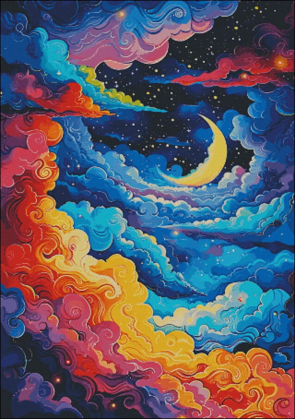 [ZZ4906-Color Clouds Chasing the Moon] Stamped Cross Stitch Kit 14CT 16CT Printed Canvas Cotton Thread DIY Embroidery Wall Decor