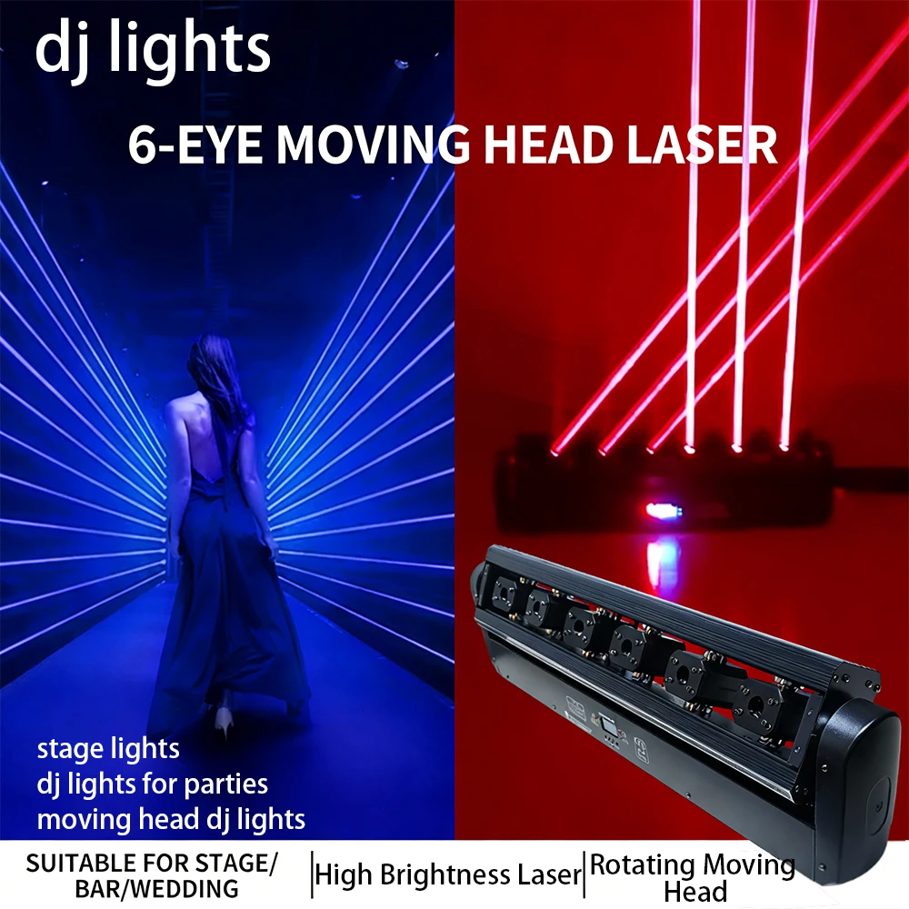 Professional 500/300mW 8/6 Eyes Moving Head Laser Lights RGB Disco Red Green Blue Laser Lighting DMX512 Sound Activated Auto