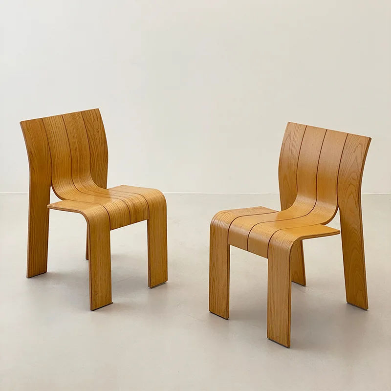 Medieval Dining Curved Backrest Dining Chair Retro Rattan Solid Wood Study Sofa Chair Household Furniture
