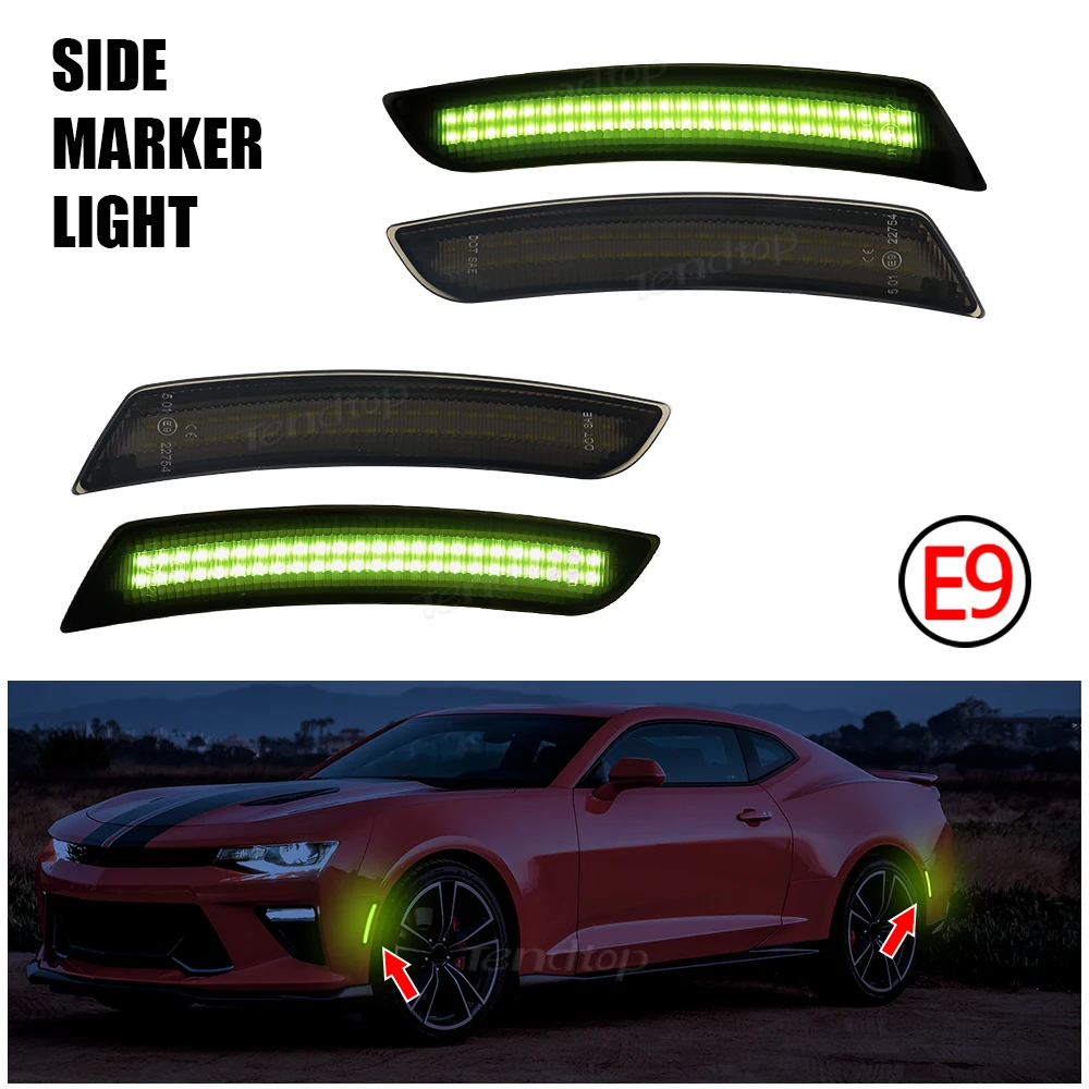 Smoked Lens Green LED Front Rear Fender Driving Lamps Car Light Side Marker Lights For Chevrolet Camaro 2016 -2023 Chevy