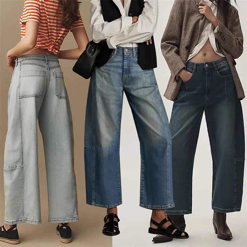 

Women Wide Leg Washed Jeans High Waist Loose Straight Denim Pants Slimming Casual Wear Comfortable Daily Outfit Trendy Clothes