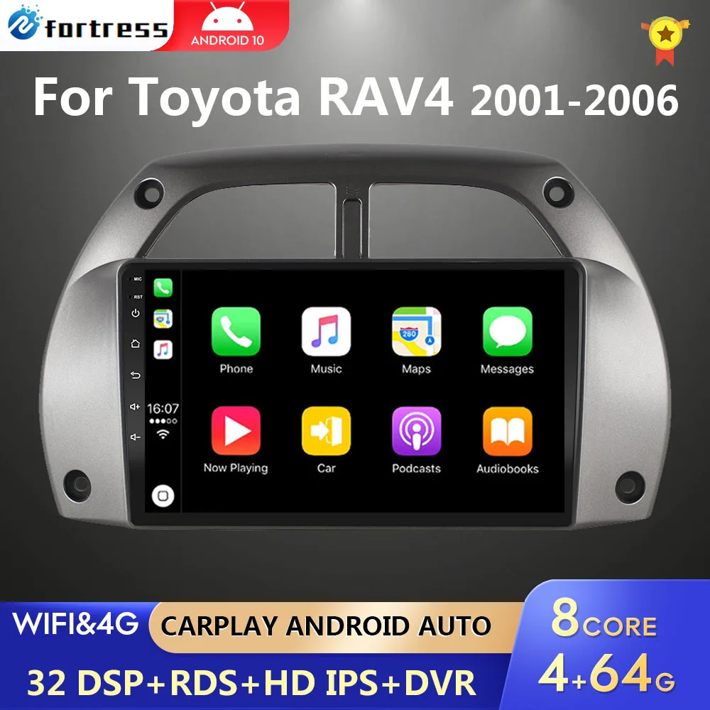 

4G+64G CarPlay 2din Android AutoRadio GPS Multimedia Player for Toyota RAV4 Rav 4 2001 2002 2003-2006 DSP IPS 2 DIN Car stereo