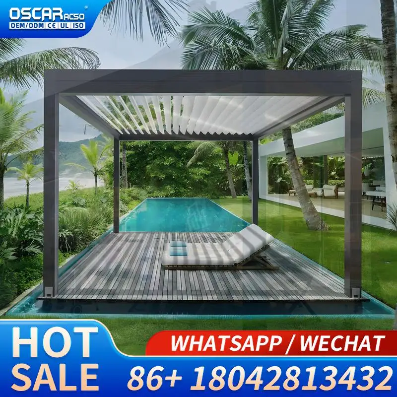 Solar Panel  With Electrical Opening Louvre Roof Aluminum Backyard Photovoltaic  Outdoor Patio Garden Pergola