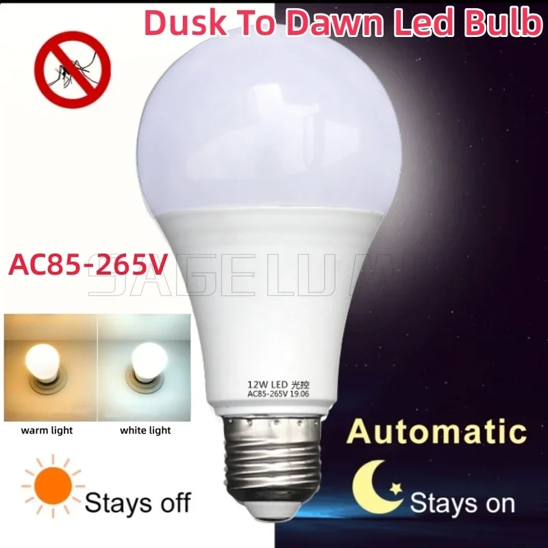 Dusk To Dawn Sensor AC110V/AC220V Led Sensor Bulb AC85V-265V E27 9W 12W Light Bulb Day To Night Light Auto ON/OFF LED Smart Lamp