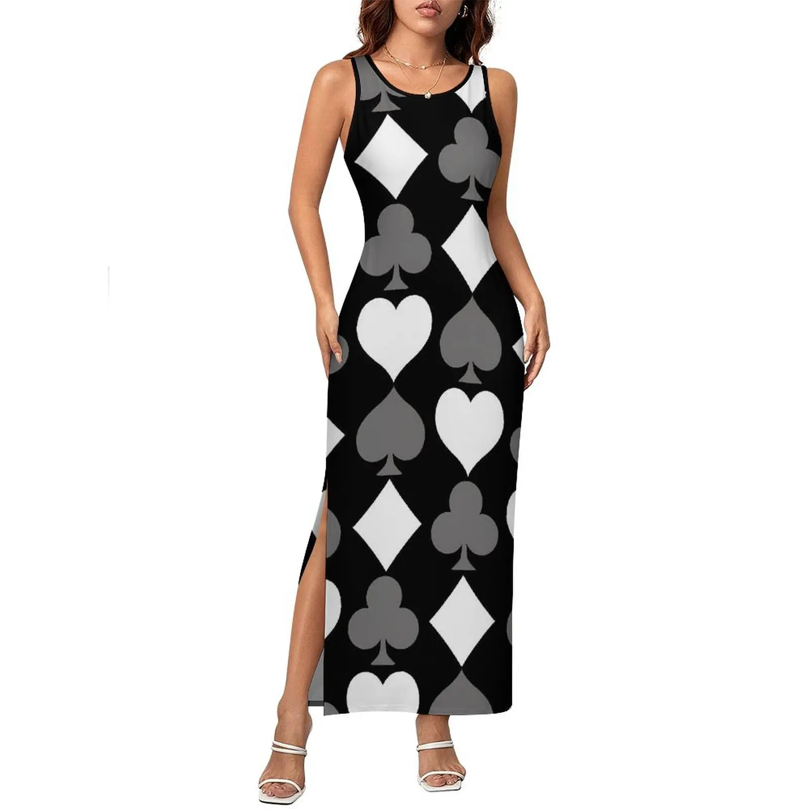 Poker Cards Print Dress Sleeveless Card Suits Aesthetic Maxi Dresses Pretty Bodycon Dress Womens Graphic Oversize Vestido