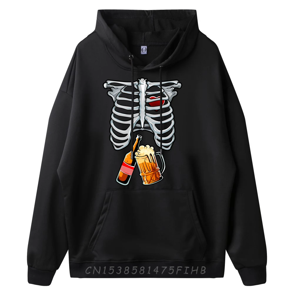 Skeleton Costume Halloween Beer Xray Matching Family Dad Grahpic Tee Hoodie Men's Clothing