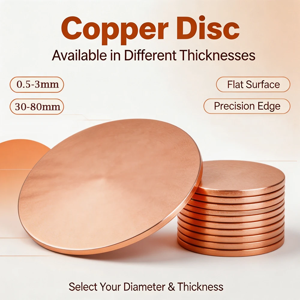 2-10Pcs T2 Coppers Disc Round Plate, 0.1-5mm Thick 30-50mm Diameter Coppers Disc for Electrical Heat Sink Industrial