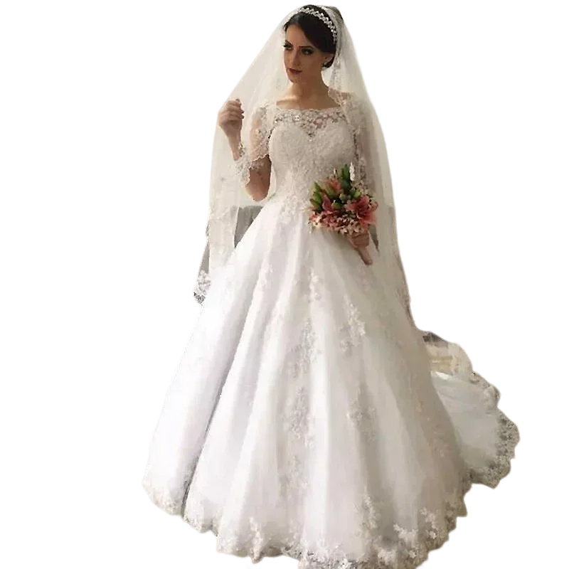 Abiti da sposa personalizzati più nuovi con spalle scoperte Sweep Train maniche lunghe Vestido De Novia 2023 Boda Elegante Abiti da sposa