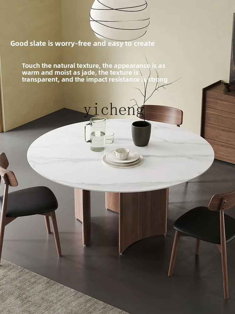 

ZK silent wind solid wood round rock slab dining table retro medieval style home dining table home accessories