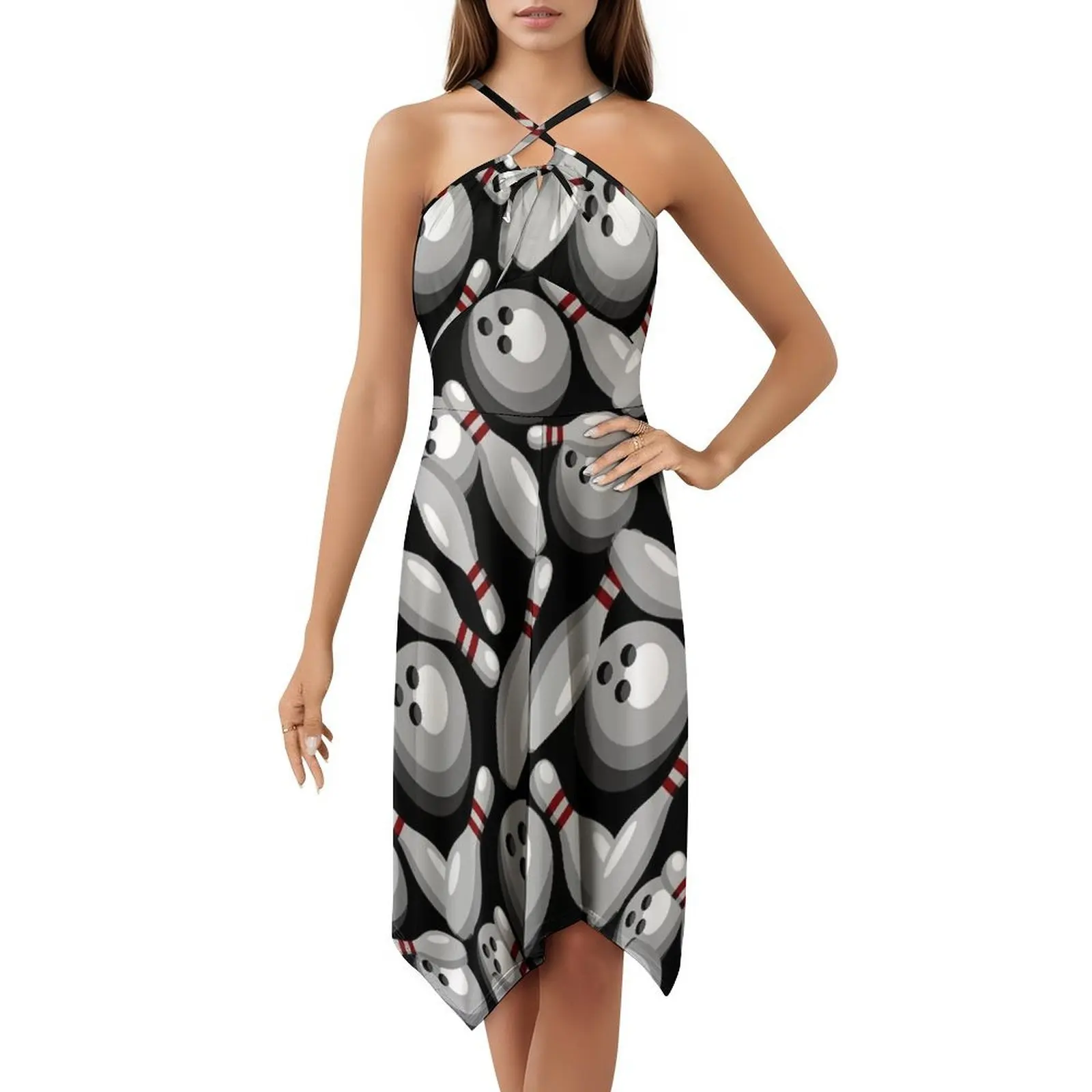 دبابيس وكرات البولينج نمط سلس فستان بوهيمي عتيق بأكمام منتفخة أو خيارات بلا أكمام للنساء فستان البولينج #5