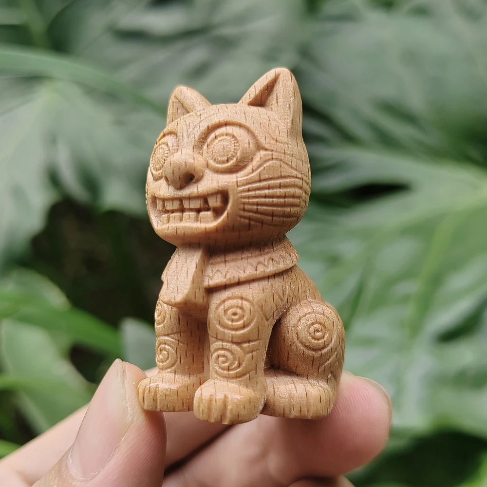 Hand-Carved Wooden Cat Totem Figurine, Abstract Style, Suitable for Creative Desktop Decorations, Party Decorations, Indoor Decorations, Bedroom, Centerpiece Decoration, Back-To-School Season Gifts, New Year Gifts, Study Room