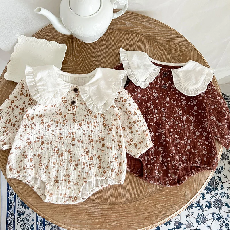 Autumn Baby Bodysuits Peter Pan Collar Girls One Piece Toddler Outfit