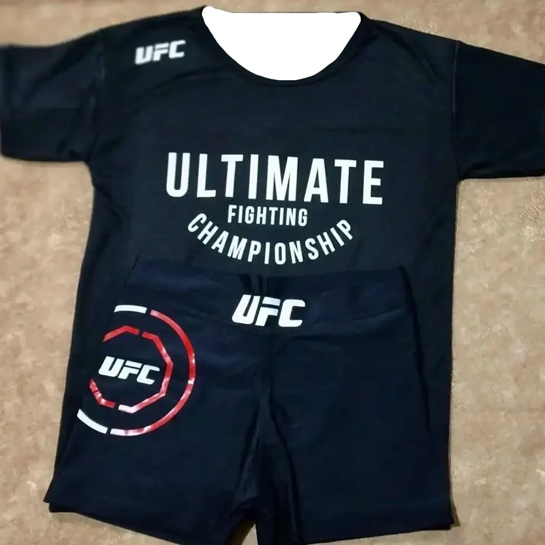 

25/26 Summer Men's UFC Boxing Fighting Sports Set Short Sleeved Quick Drying Sweat Absorbing 3D Printed Shorts for Fitness