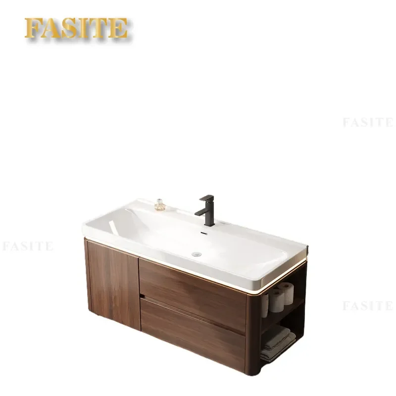 For Medieval Walnut Color Bathroom Cabinet Ceramic Integrated Large Basin Washstand Ocean Style Hand Face Pool Vanity Unit