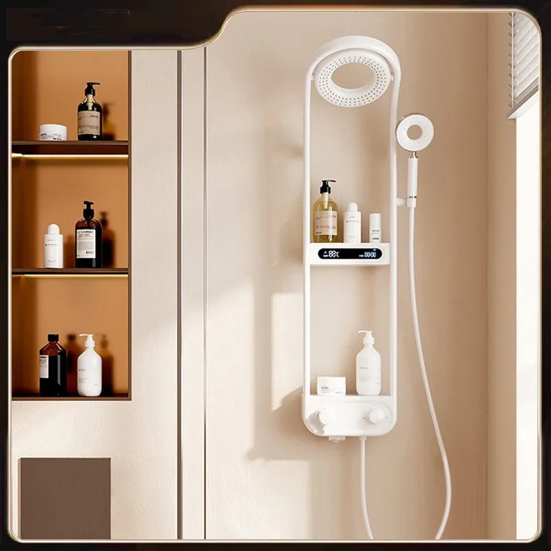 Conjunto de Torneira Termostática de Parede Branco Latão Abs Display Digital Chuva do Banheiro