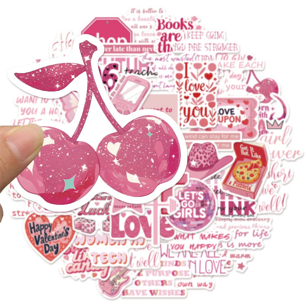 

10/30/50pcs Cute Pink Romantic Quotes Valentine Day Stickers Cartoon Aesthetic Laptop Phone Diary Decoration Sticker Kids Toys