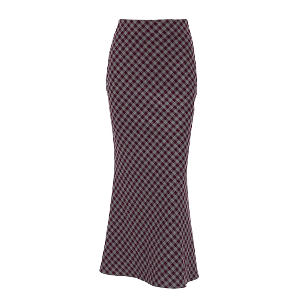 TWOTWINSTYLE アメリカンレトロクラシックチェック柄ミディスカート女性のためのハイウエスト痩身ハイエンドオフィスフィッシュテールスカート女性トレンド