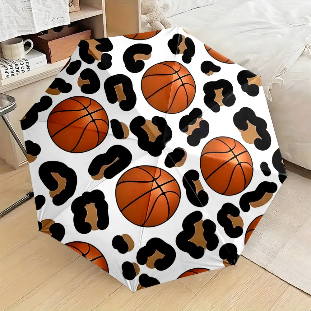 1PC Basketball Pattern Umbrella with Stylish Leopard Design Print 8 Iron Ribs Folding Umbrella Auto-Open Fashion Sunshade