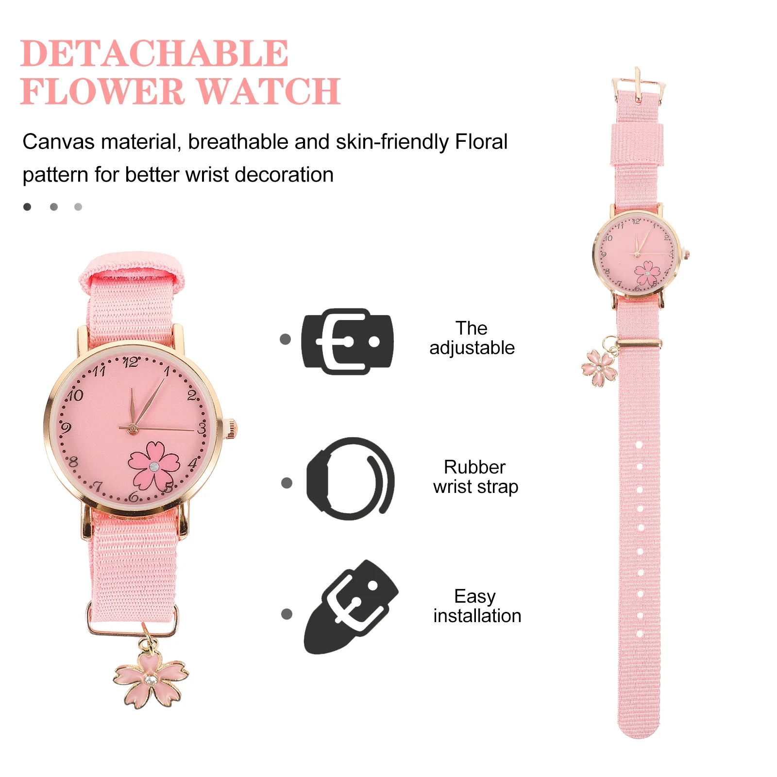 ساعة يد قابلة للفصل من القماش بنمط زهرة قابلة للتنفس وخفيفة الوزن كرتونية هدية للطلاب #5