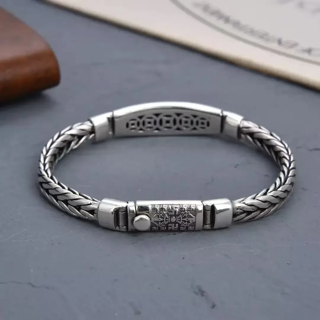 Thai Six-Character Silver Bracelet Mantra Hand-Braided Couple Bangle for Men And Women Fashionable Jewelry Accessory