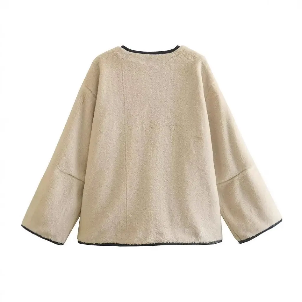 여성용 라운드 넥 인조 모피 코트 버클 장식 디테일 도매 유럽 미국 스타일 ZAUAR