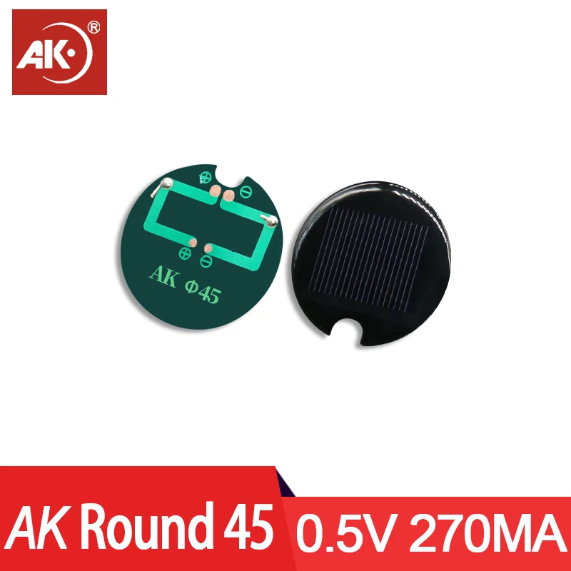 AK 1PC  solar panel round  45mm 0.5V 270MA micro solar panel Camping portable  charger polycrystalline silicon solar cell system