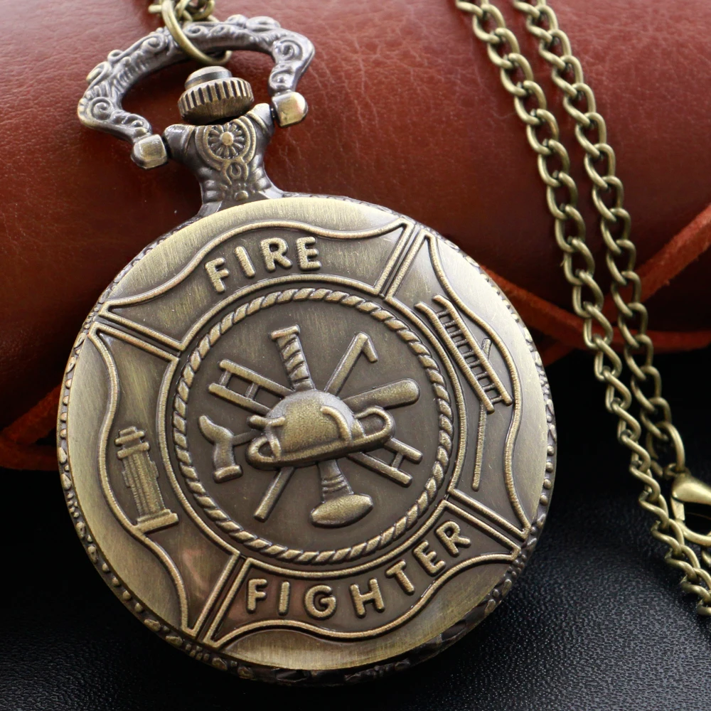 Salute a Fire Fighter orologio da tasca al quarzo bronzo antico catena Fob ciondolo collana orologio regalo di festa per uomo e bambino