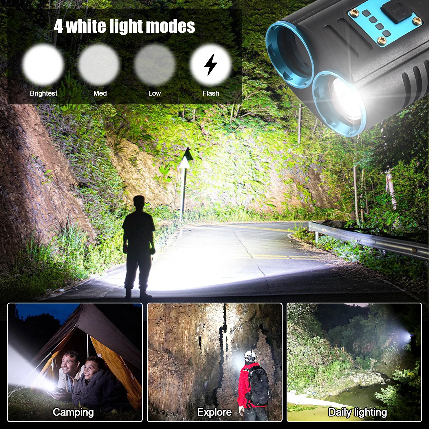 2 in 1 White+Ultraviolet 365nm UV Flashlight 30W BlackLight Torch Pet Cat Dog Urine Stains Detector Fluorescent Oil Pollution