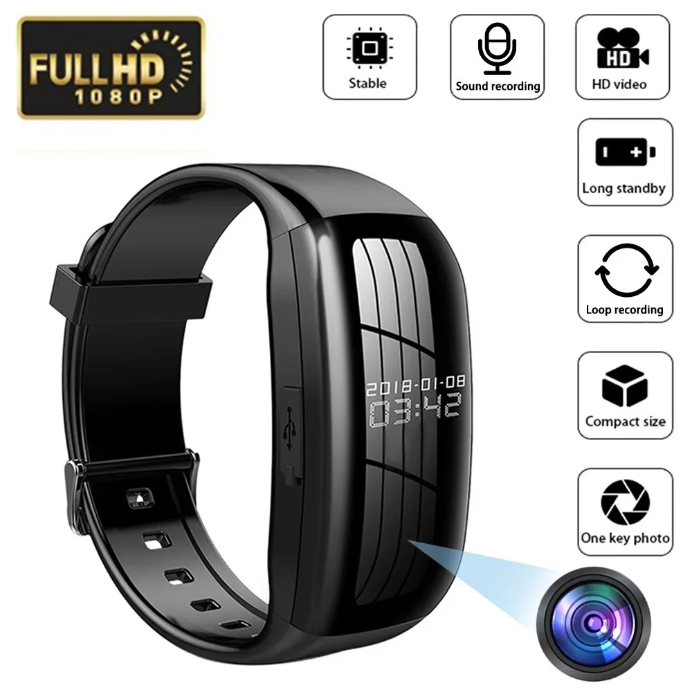 1080P Video Cameras Audio Voice Recorder Bracelet Wearable Camcorder Dictaphone Noise Reduce Sound Recording Wristband