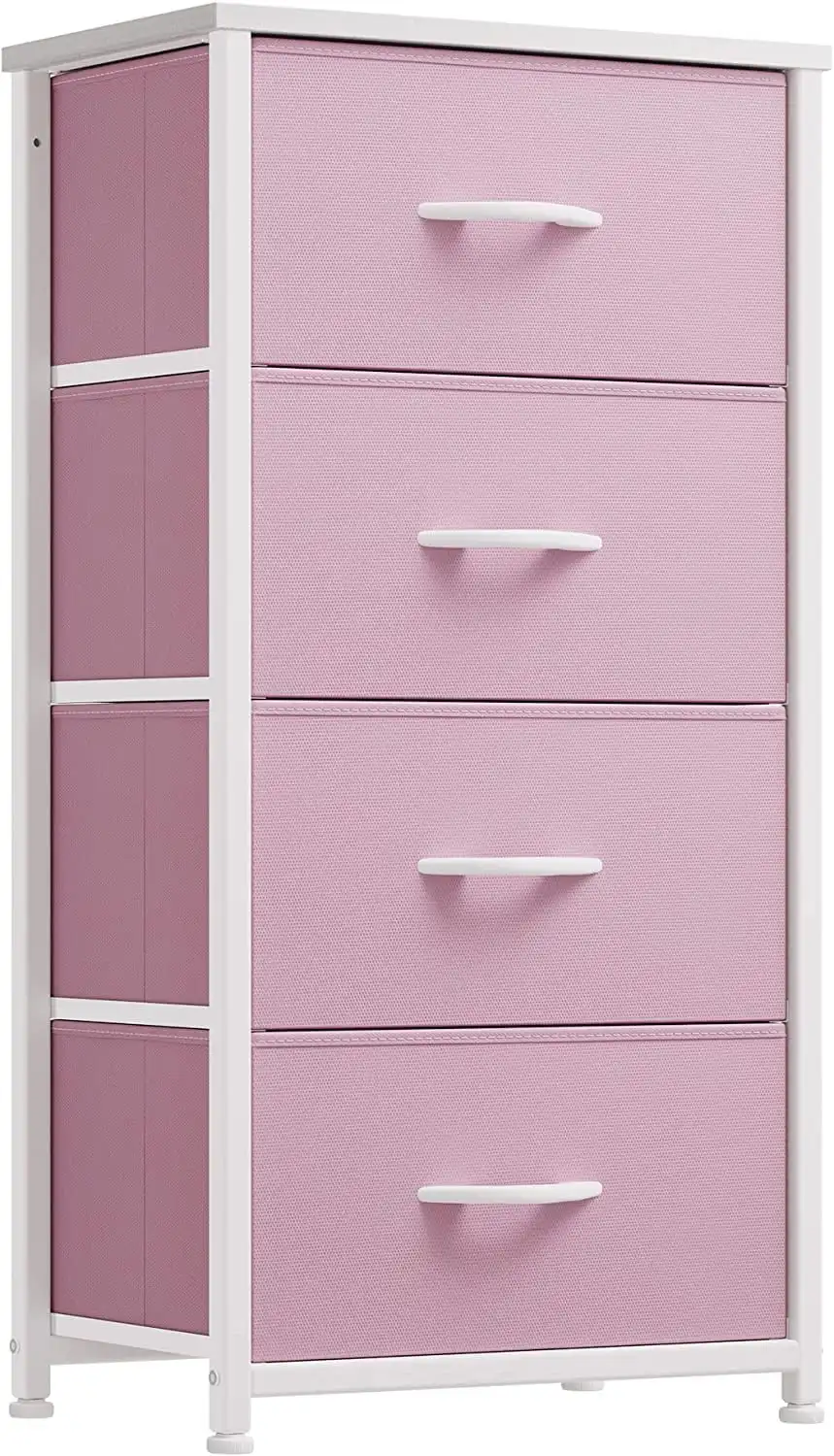 Dresser with 4 Drawers - Storage Tower Unit, Fabric Dresser for Bedroom, Living Room, Closets & Nursery - Sturdy Steel Frame